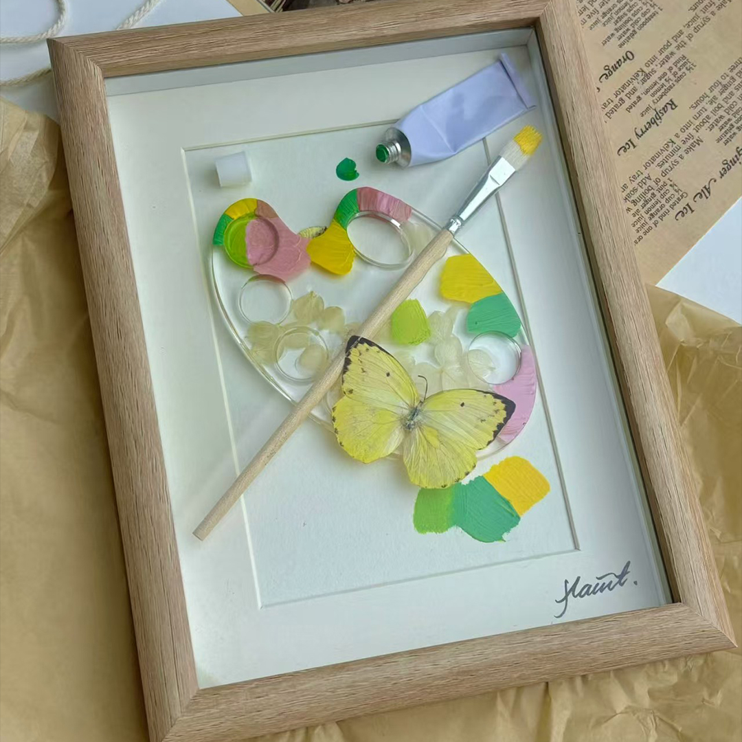 2153 Boutique series Real Green Papilio Maackii Butterfly Specimen Hand Painted Art Shadow Box Framed Entomology Display Unique Home Decor Wall Art Gift for Nature Lover