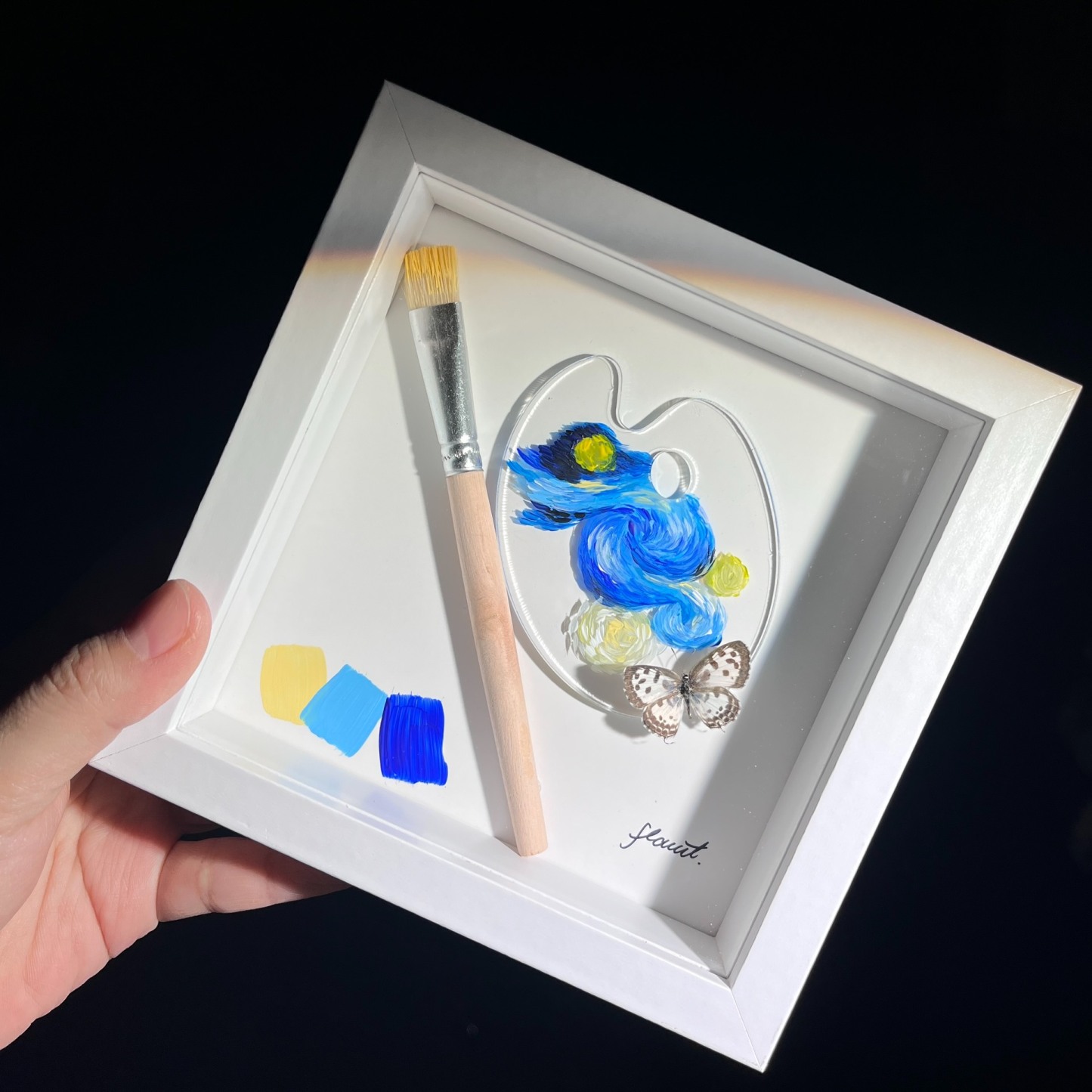 2152 Boutique series Hand-Painted Vortex Galaxy with Real Butterfly Specimen Taxidermy Framed Insect Art Display  Unique Home Decor  Creative Gift Idea