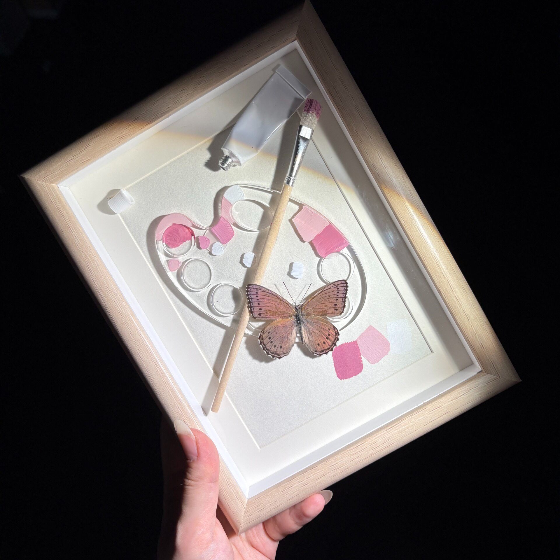 2164 Boutique series Real Blue Swallowtail Butterfly Specimen Hand-Painted Palette Background Insect Craft Display Home Wall Decor Painting Animal Specimen Ornament Creative Gift For Art Fans Home Décor