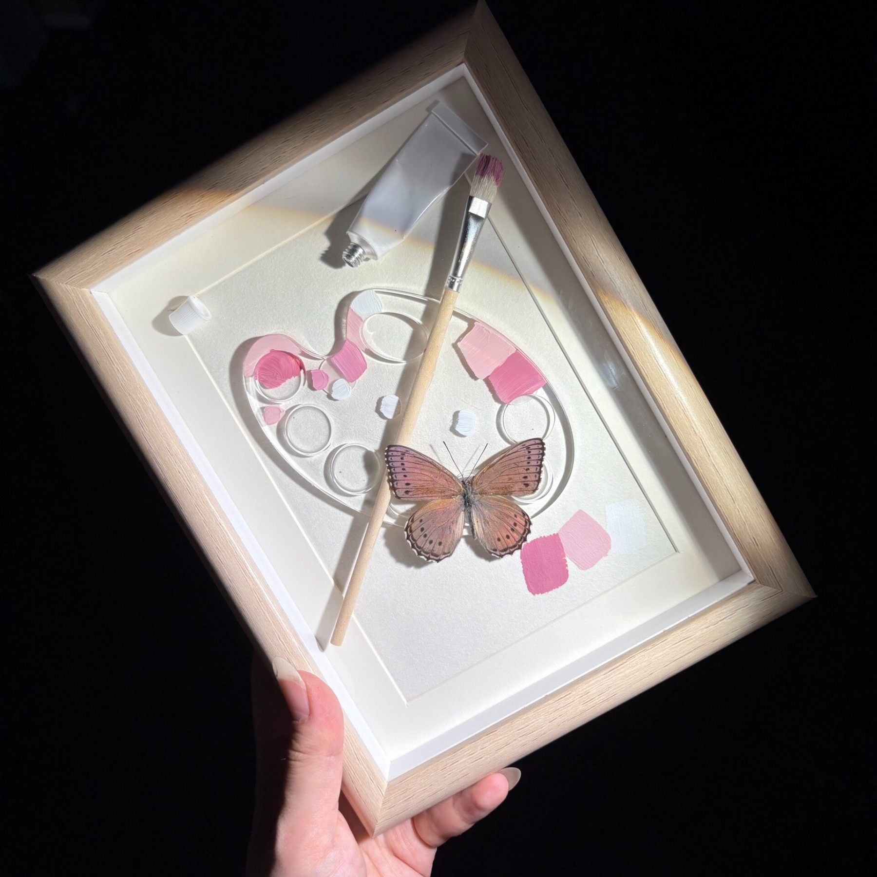 2164 Boutique series Real Blue Swallowtail Butterfly Specimen Hand-Painted Palette Background Insect Craft Display Home Wall Decor Painting Animal Specimen Ornament Creative Gift For Art Fans Home Décor