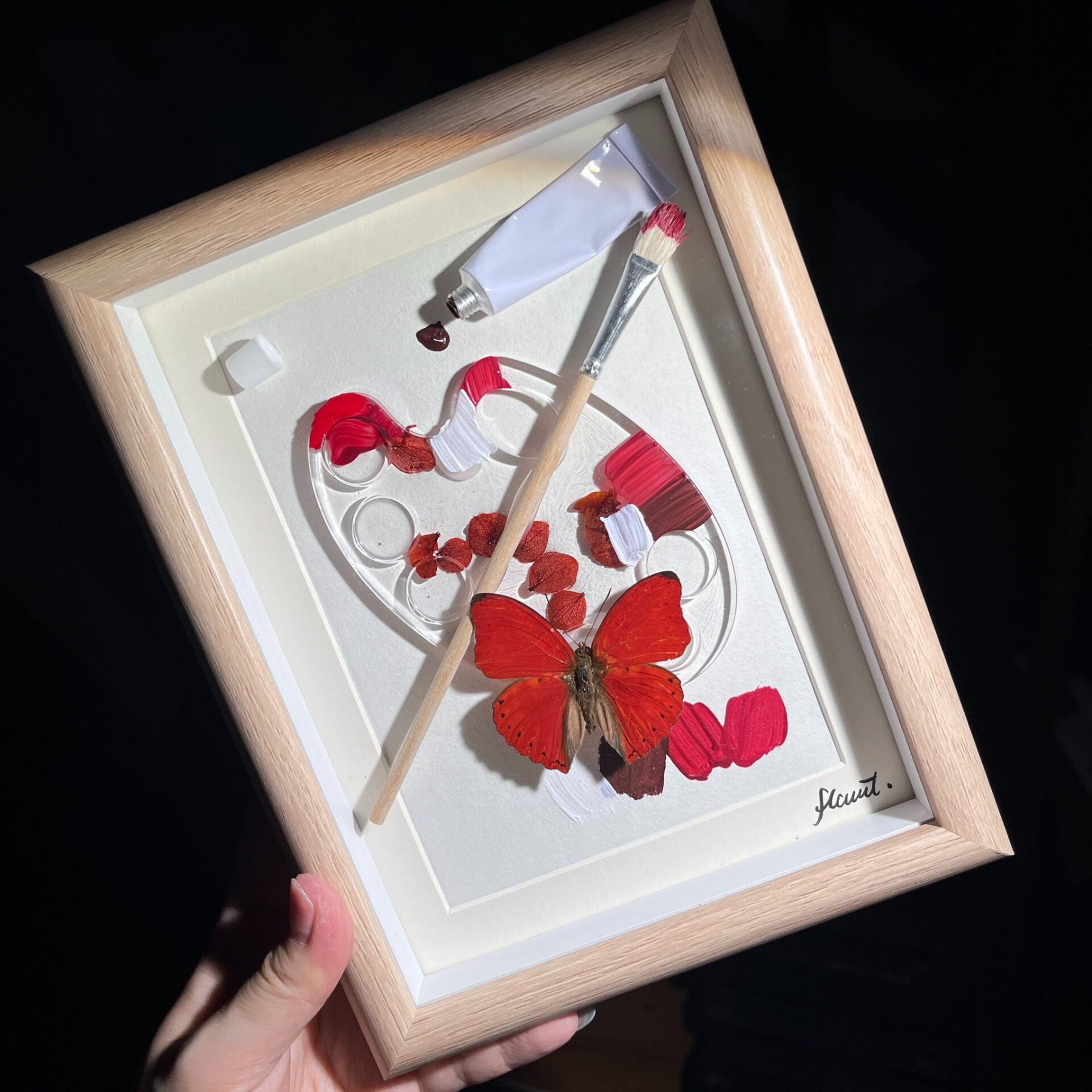 2164 Boutique series Real Blue Swallowtail Butterfly Specimen Hand-Painted Palette Background Insect Craft Display Home Wall Decor Painting Animal Specimen Ornament Creative Gift For Art Fans Home Décor