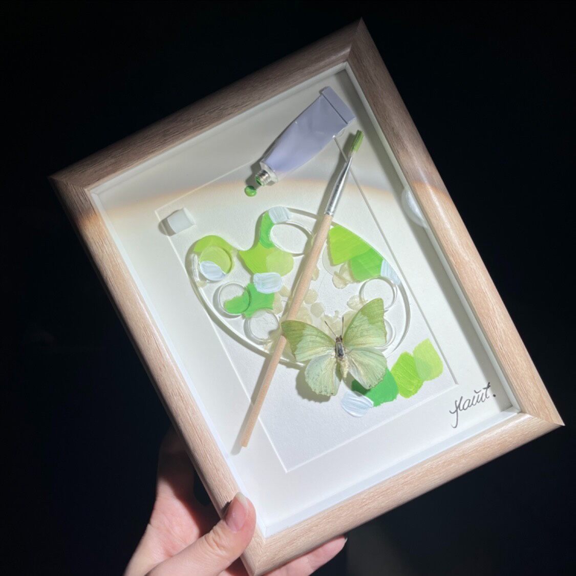 2164 Boutique series Real Blue Swallowtail Butterfly Specimen Hand-Painted Palette Background Insect Craft Display Home Wall Decor Painting Animal Specimen Ornament Creative Gift For Art Fans Home Décor