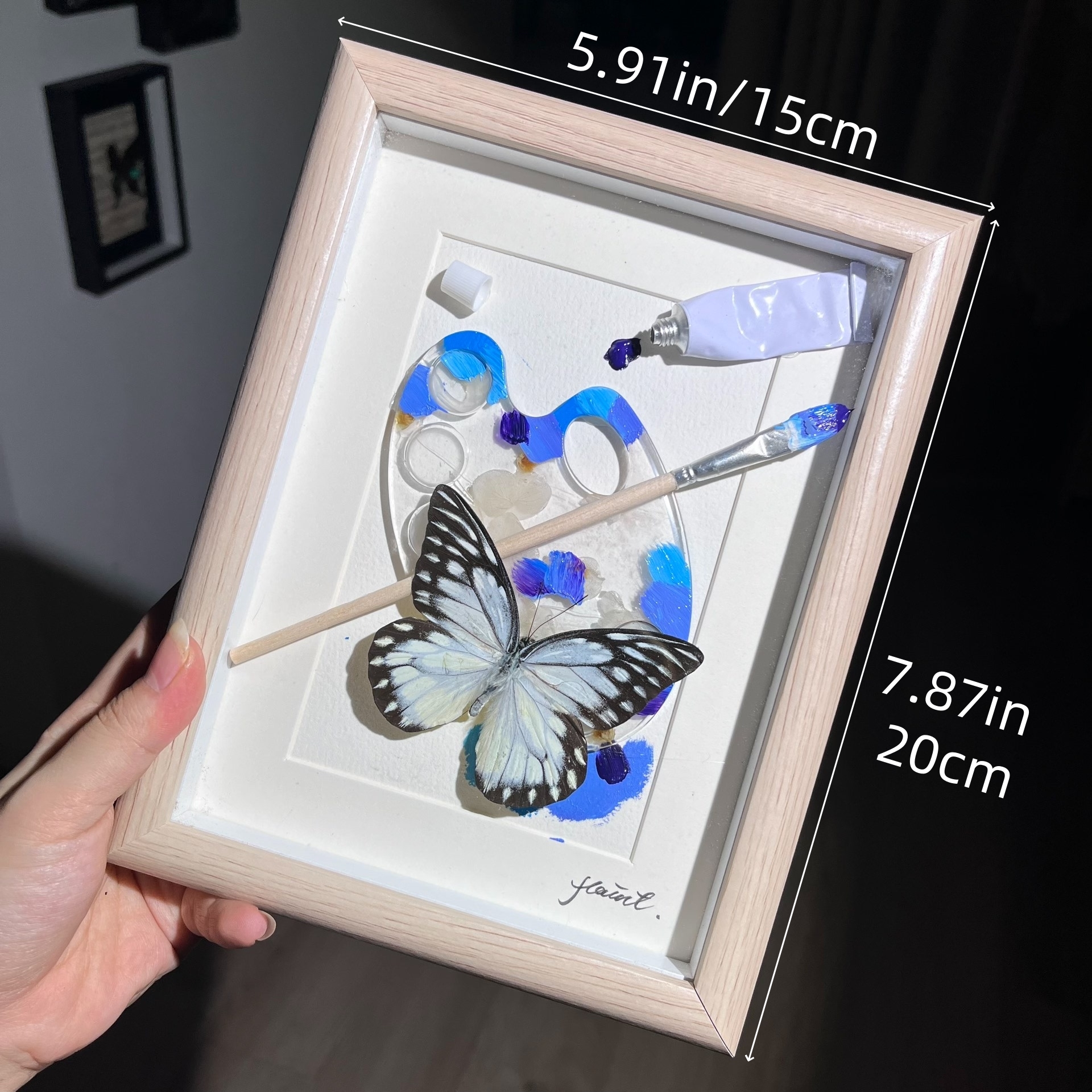 2152 Boutique series Hand-Painted Vortex Galaxy with Real Butterfly Specimen Taxidermy Framed Insect Art Display Unique Home Decor Creative Gift Idea