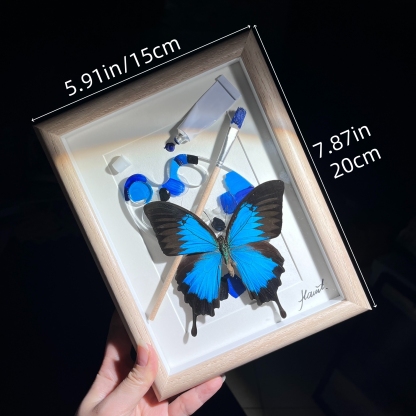 2164 Boutique series Real Blue Swallowtail Butterfly Specimen Hand-Painted Palette Background Insect Craft Display Home Wall Decor Painting Animal Specimen Ornament Creative Gift For Art Fans Home Décor