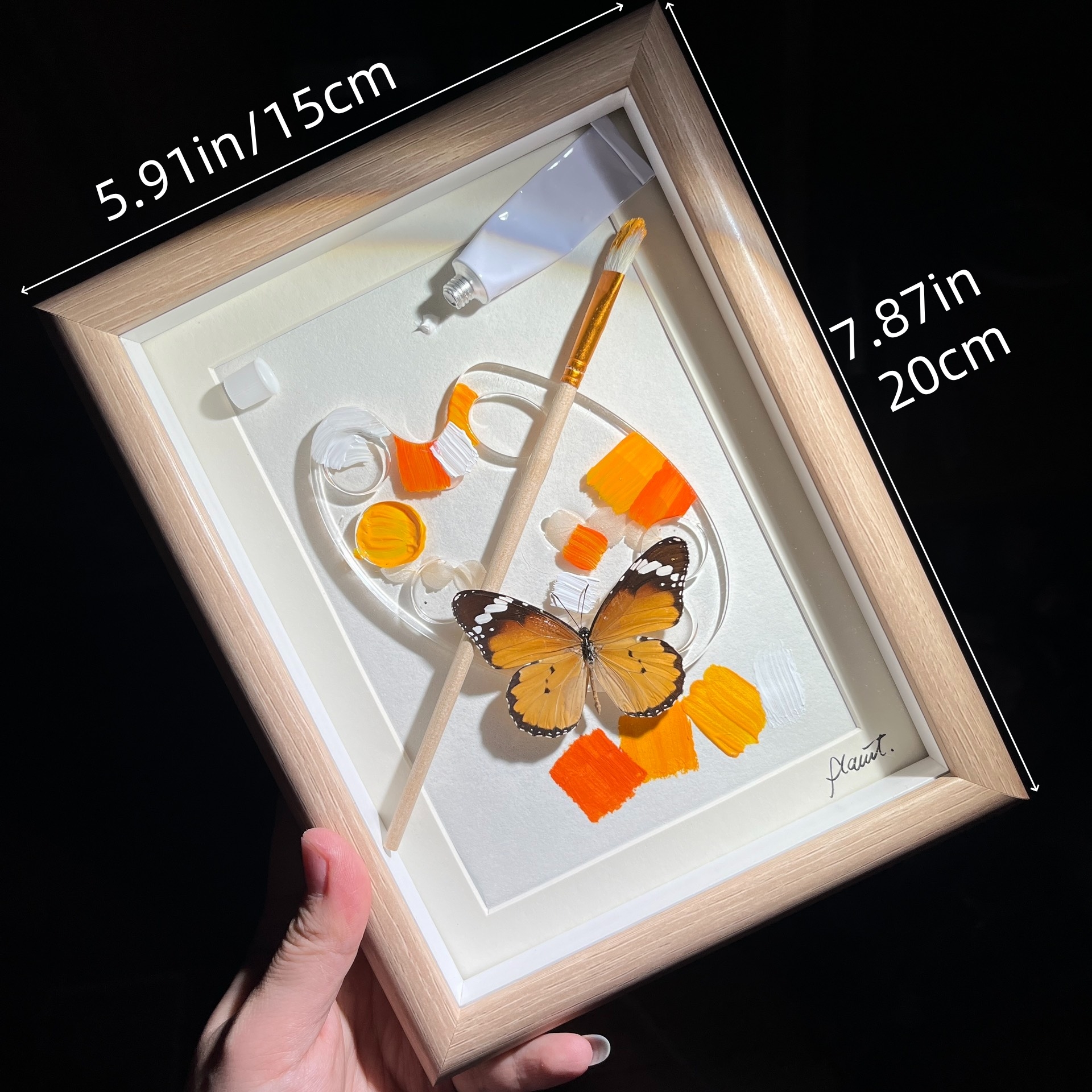 2152 Boutique series Hand-Painted Vortex Galaxy with Real Butterfly Specimen Taxidermy Framed Insect Art Display Unique Home Decor Creative Gift Idea