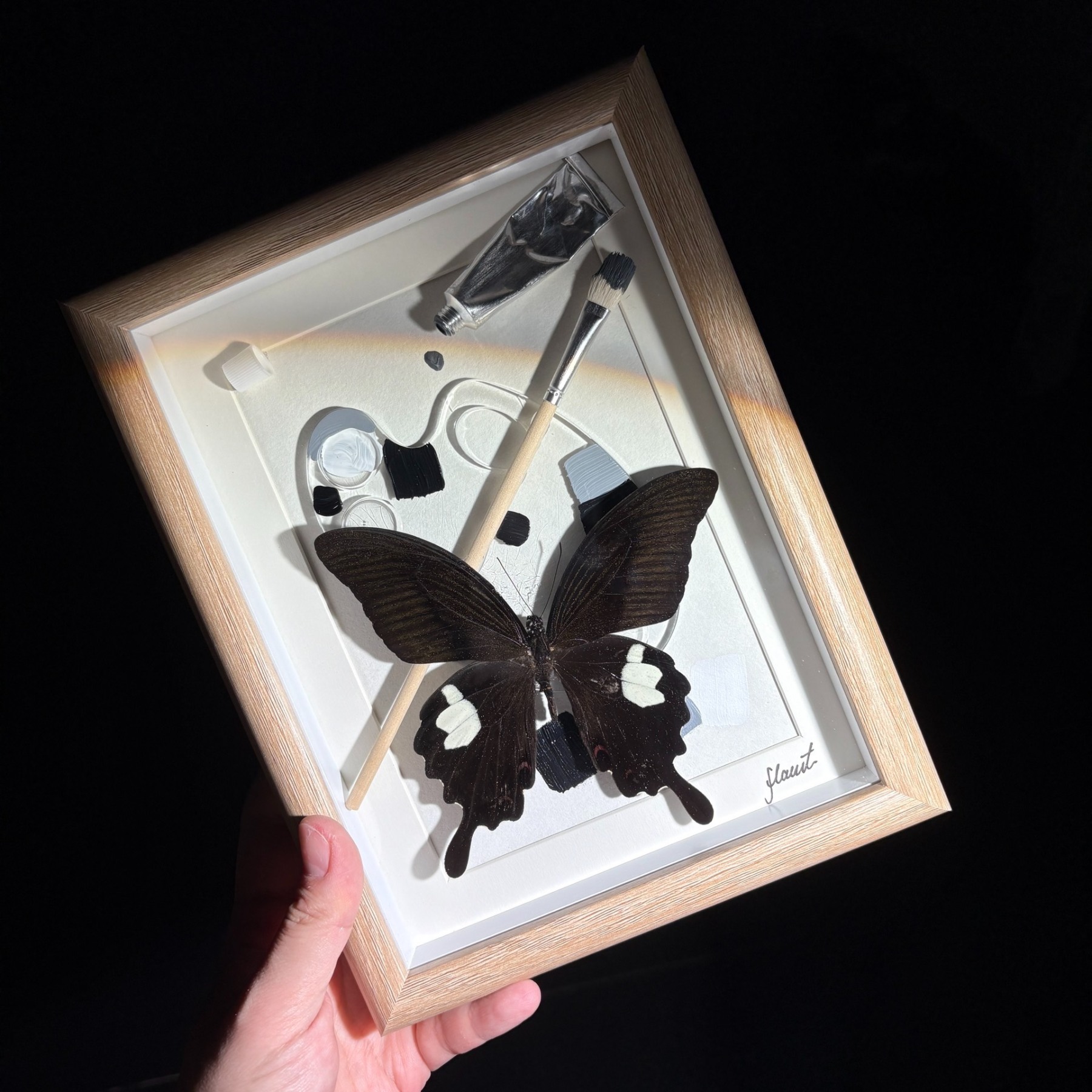 2152 Boutique series Hand-Painted Vortex Galaxy with Real Butterfly Specimen Taxidermy Framed Insect Art Display  Unique Home Decor  Creative Gift Idea