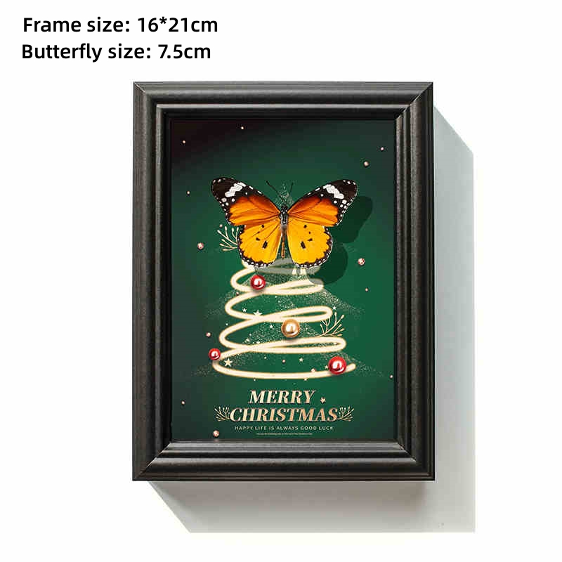 2074 Boutique series Vintage Christmas Tree Butterfly Specimen Framed Art for Wall Home Decor Craft Gift Wedding Christmas Decoration