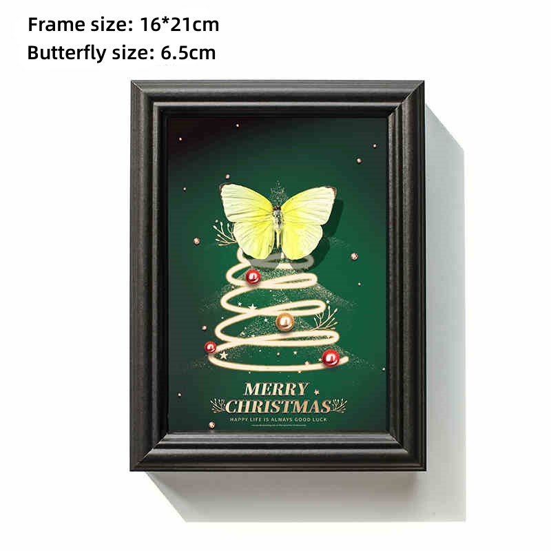 2074 Boutique series Vintage Christmas Tree Butterfly Specimen Framed Art for Wall Home Decor Craft Gift Wedding Christmas Decoration
