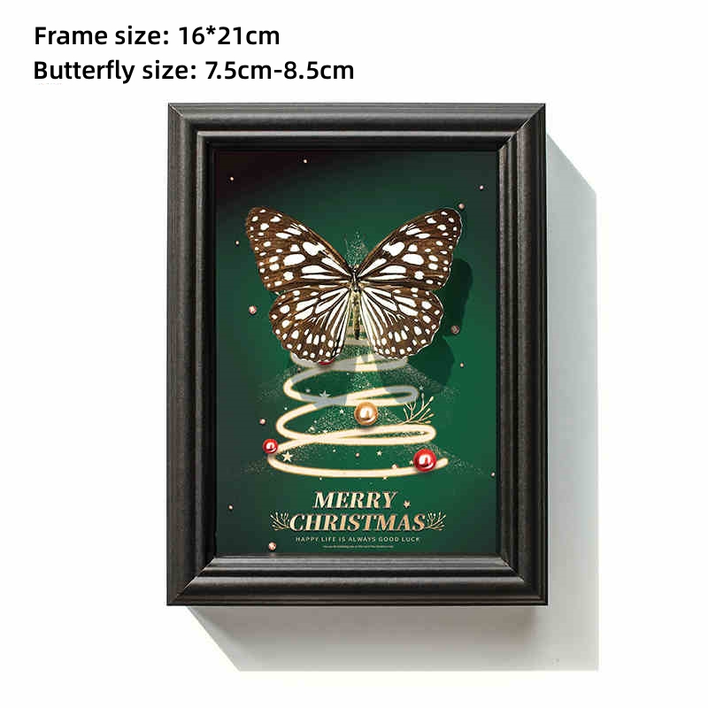 2074 Boutique series Vintage Christmas Tree Butterfly Specimen Framed Art for Wall Home Decor Craft Gift Wedding Christmas Decoration