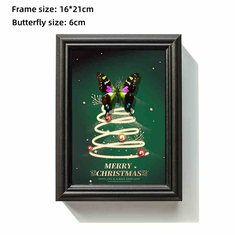 2074 Boutique series Vintage Christmas Tree Butterfly Specimen Framed Art for Wall Home Decor Craft Gift Wedding Christmas Decoration