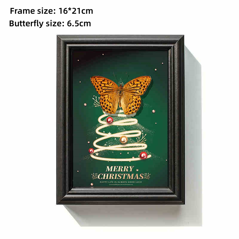 2074 Boutique series Vintage Christmas Tree Butterfly Specimen Framed Art for Wall Home Decor Craft Gift Wedding Christmas Decoration