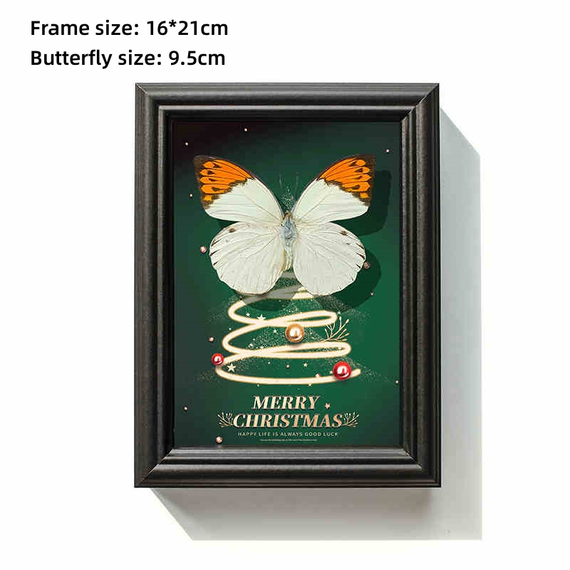 2074 Boutique series Vintage Christmas Tree Butterfly Specimen Framed Art for Wall Home Decor Craft Gift Wedding Christmas Decoration