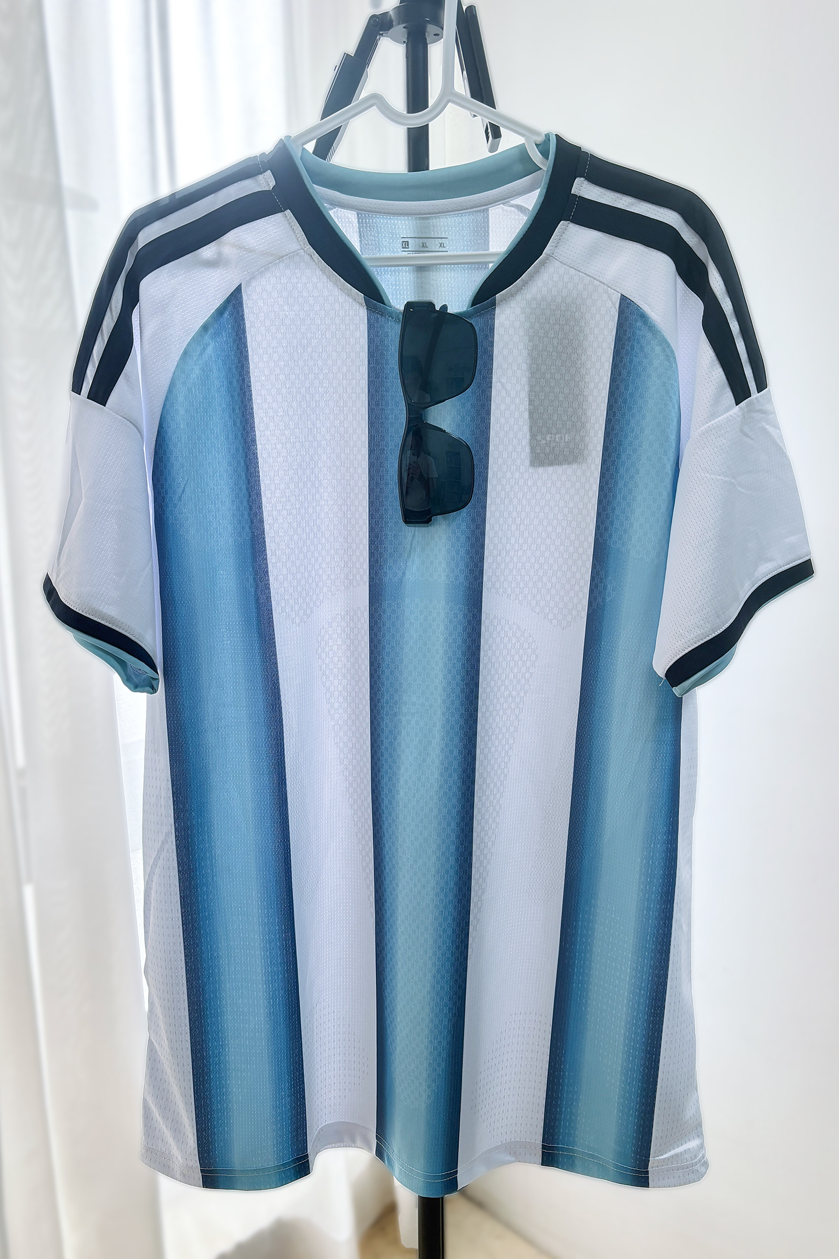 Men's Women's Sky Blue & White Striped Football Jersey – Breathable Quick-Dry Soccer Training Top