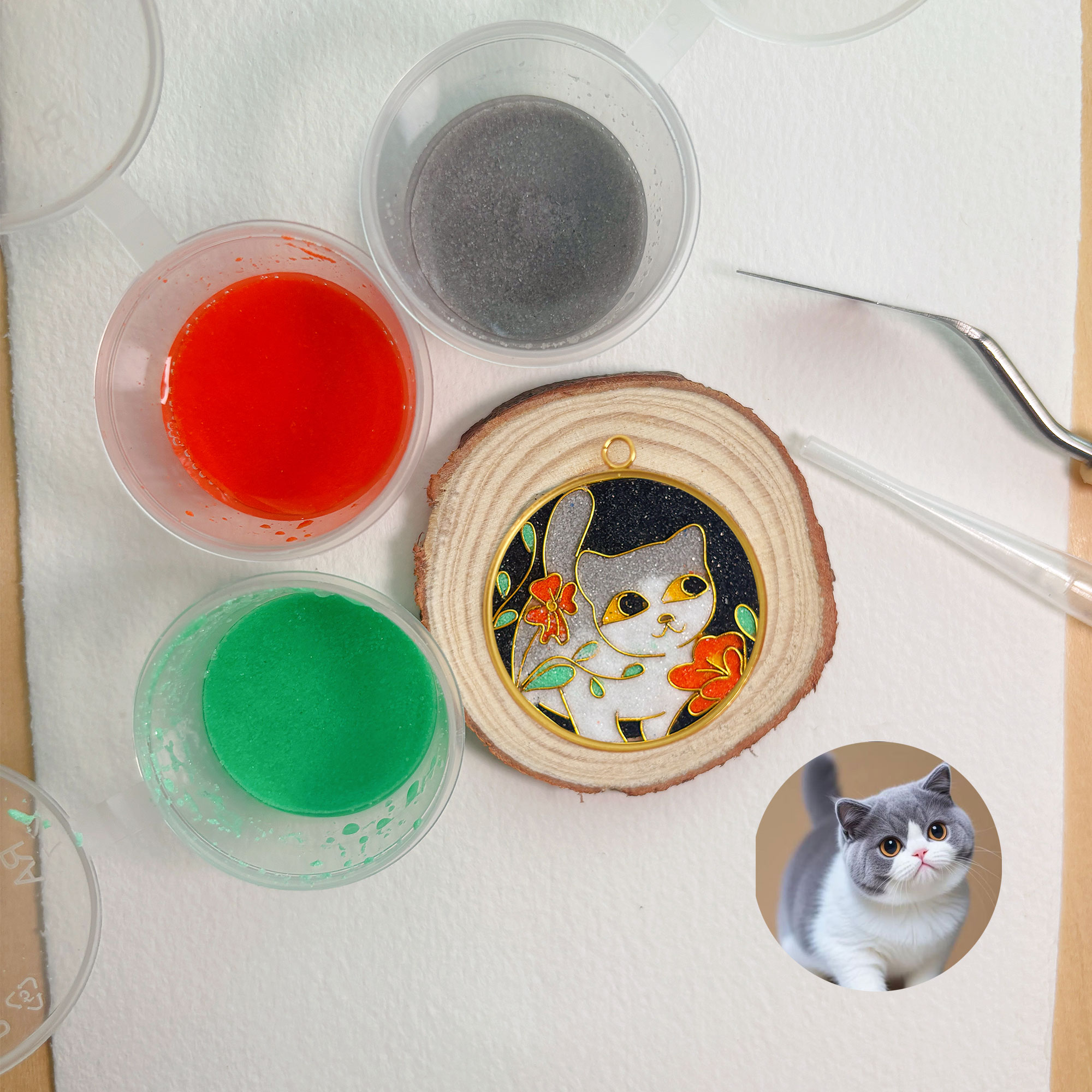 Custom Pet Cloisonné Sand Art Pendant | Original Illustration