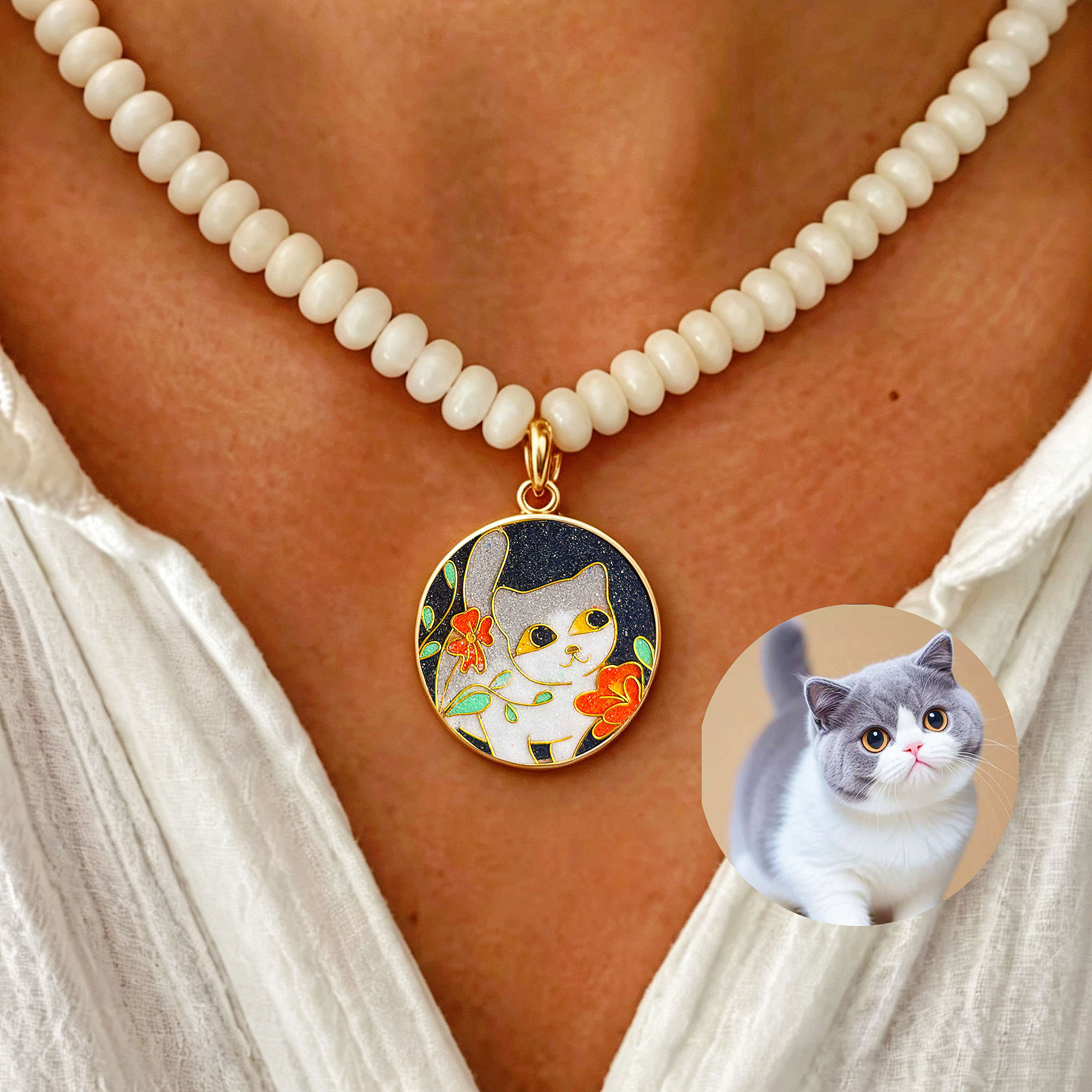 Custom Pet Cloisonné Sand Art Pendant | Original Illustration