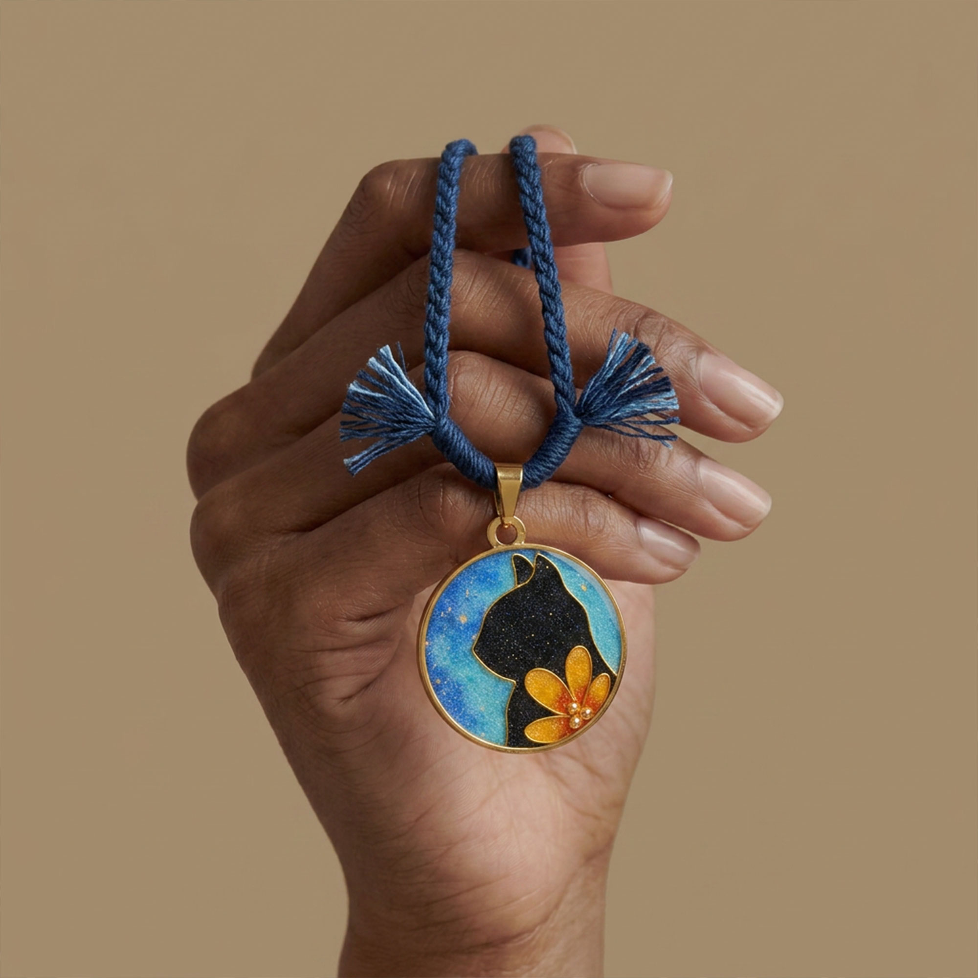 [Copy]Custom Stretching Cat Cloisonné Pendant | Starry Night Red Tulips Necklace | Handmade Pet Portrait Art Jewelry