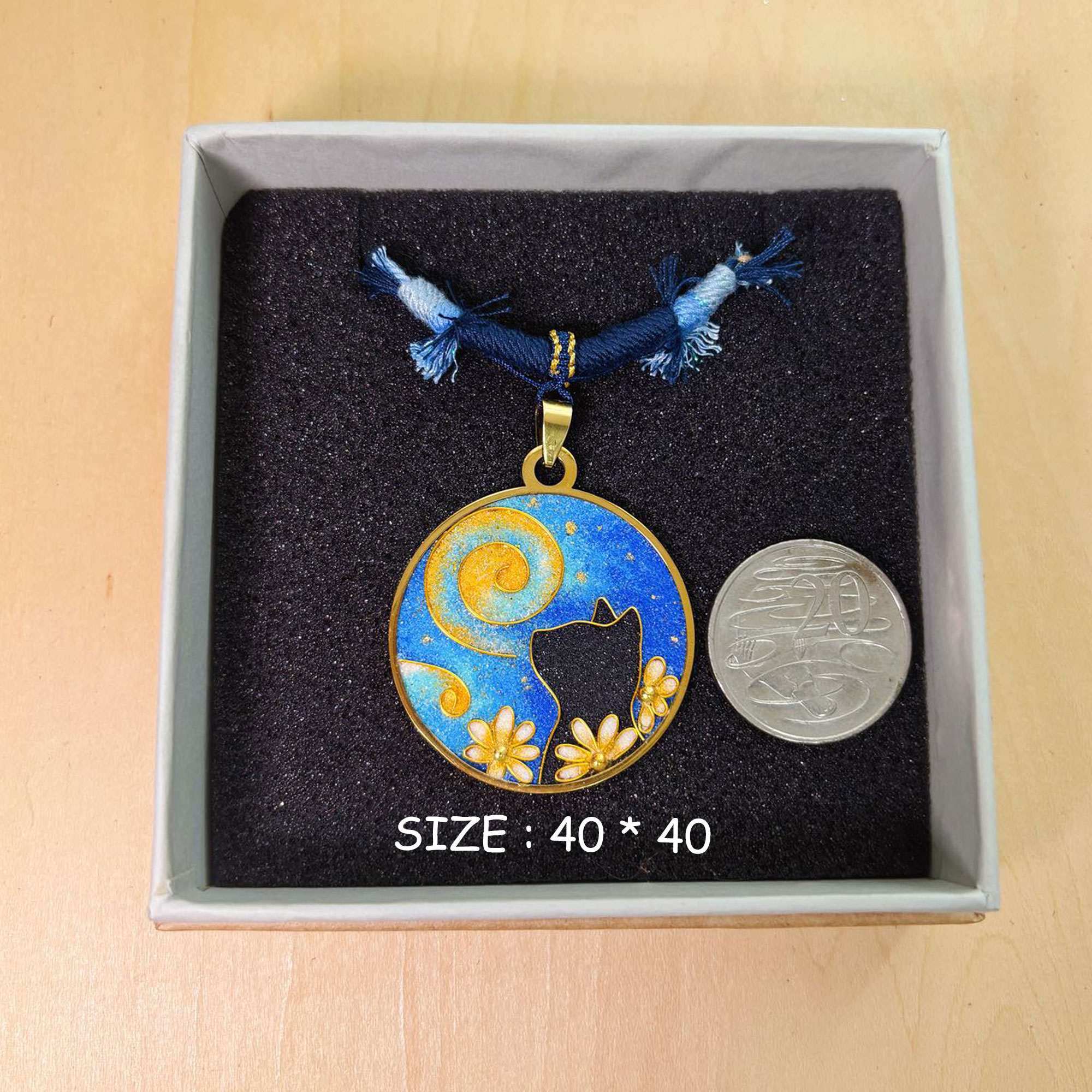 Custom Black Cat Cloisonné Pendant: Handmade Starry Night Necklace & Personalized Pet Art
