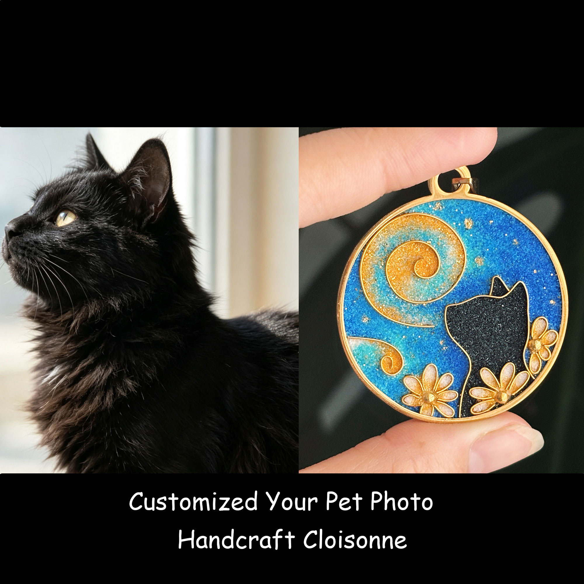 Cat In The Plot Pendant, Personalized Cloisonne Pet Portrait Jewelry Art, Custom Pet Portrait Keepsake Pendant
