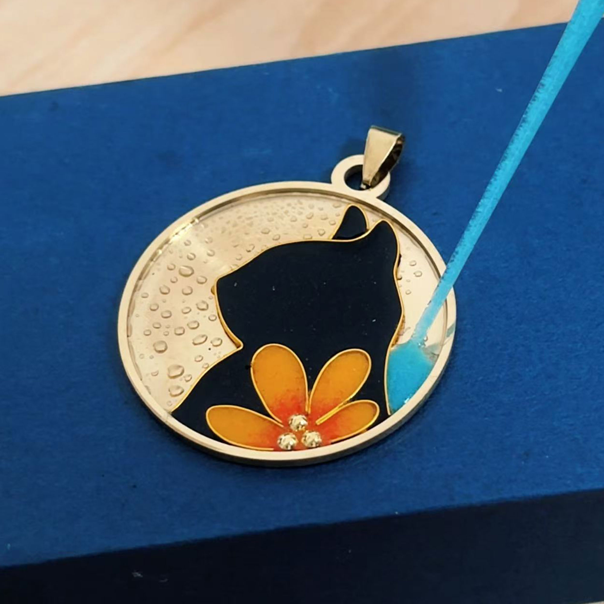 [Copy]Custom Stretching Cat Cloisonné Pendant | Starry Night Red Tulips Necklace | Handmade Pet Portrait Art Jewelry