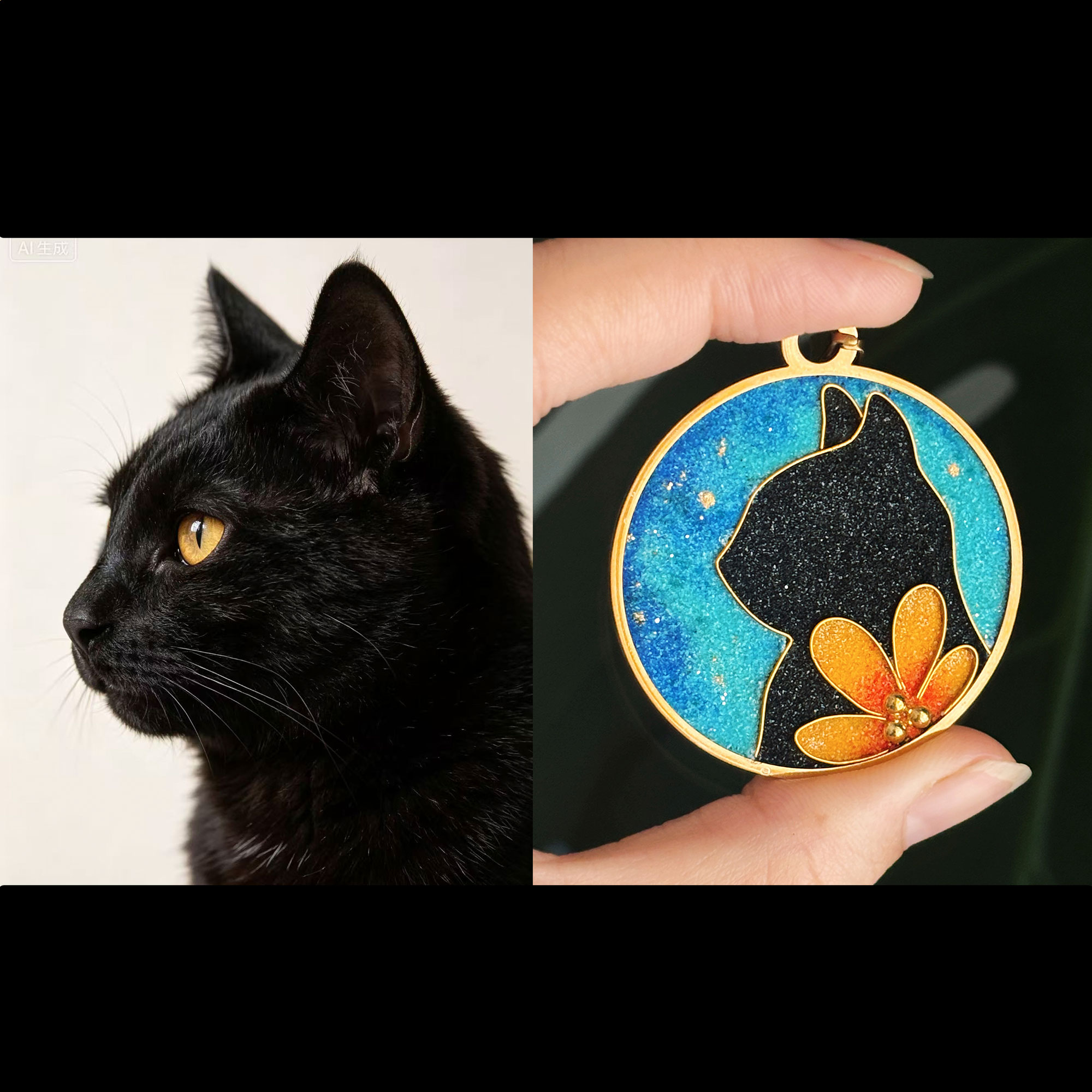 [Copy]Custom Stretching Cat Cloisonné Pendant | Starry Night Red Tulips Necklace | Handmade Pet Portrait Art Jewelry