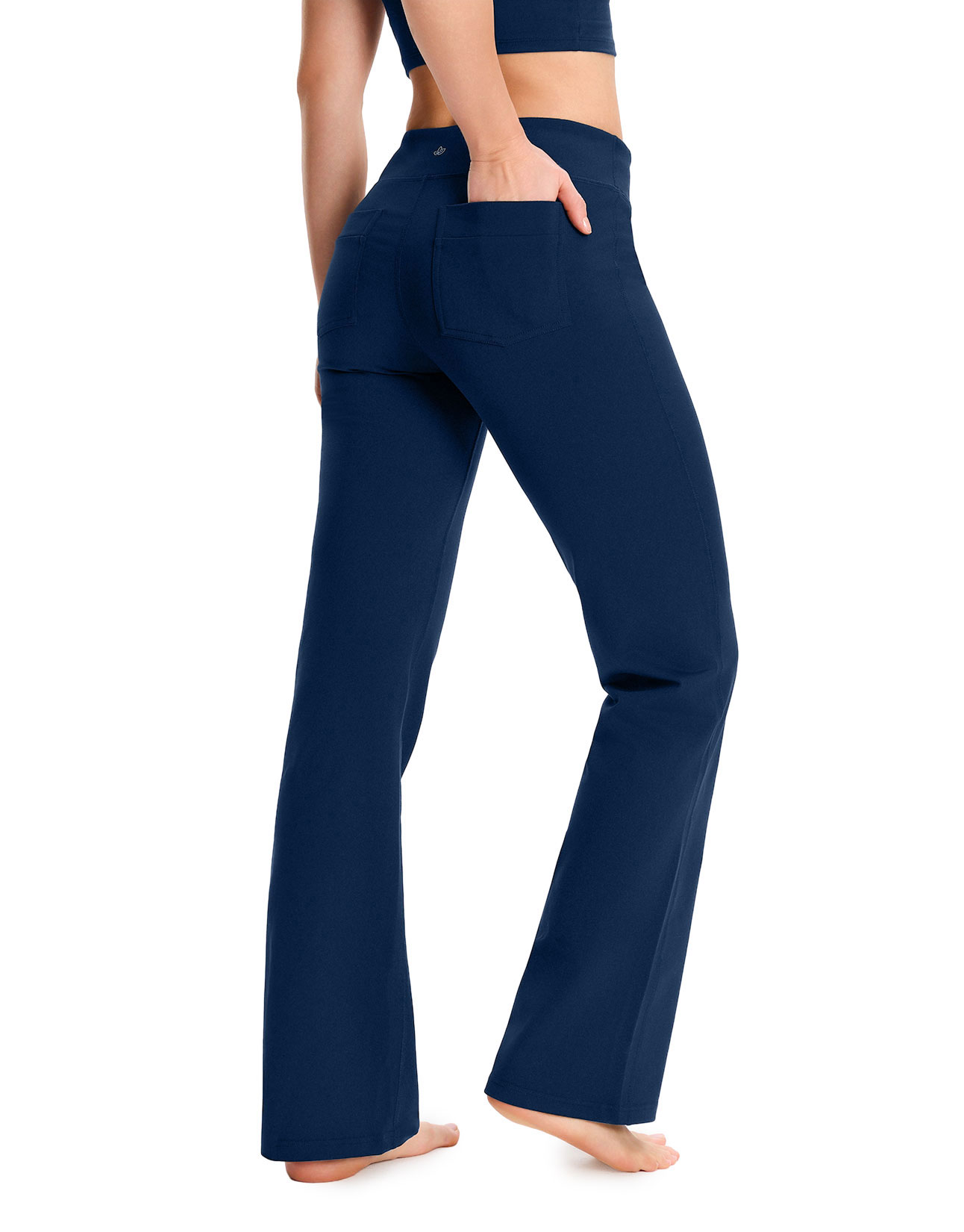 Essential Bootcut Yoga Pants, Back Pockets (Navy Blue)