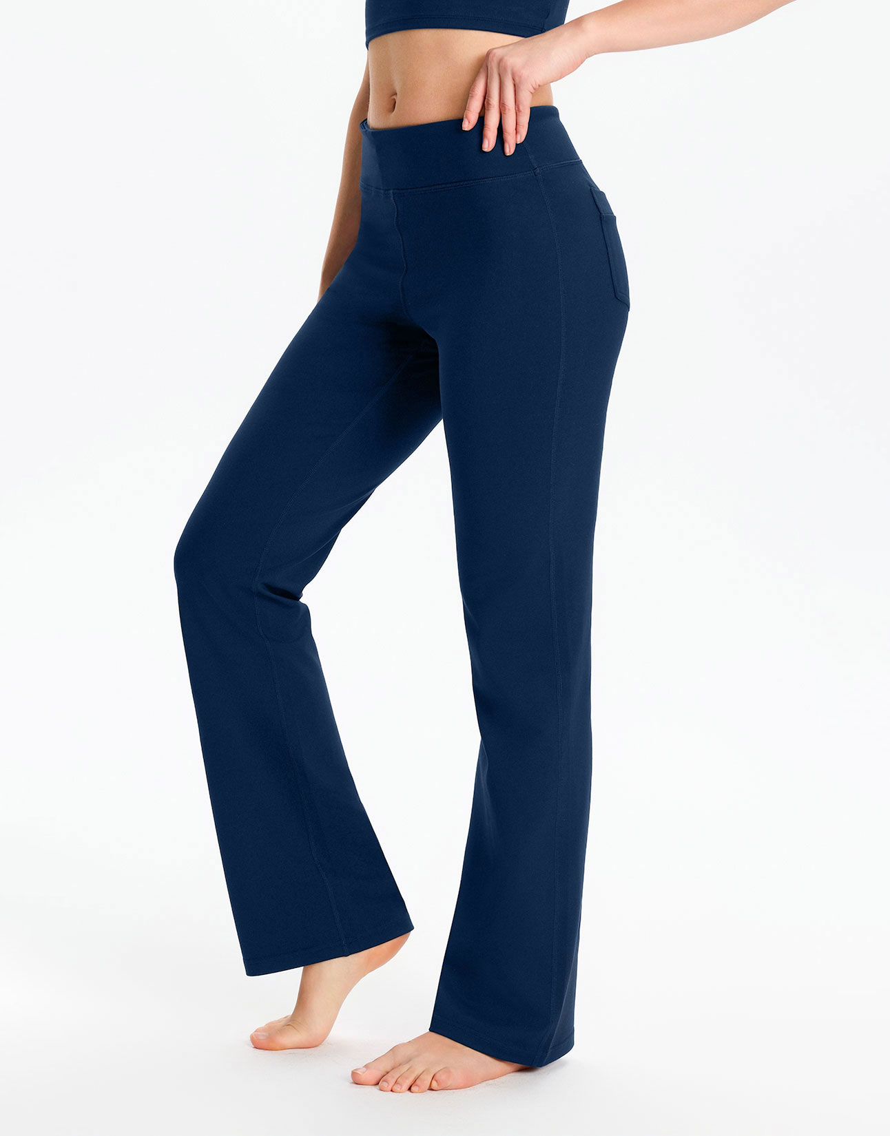 Essential Bootcut Yoga Pants, Back Pockets (Navy Blue)
