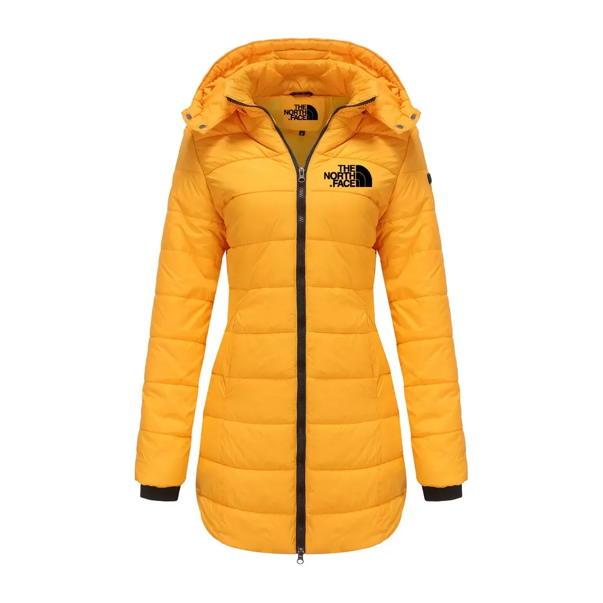 Women's cotton padded clothes, medium length, slim fitting cotton padded jacket, warm, solid hooded cotton padded clothes