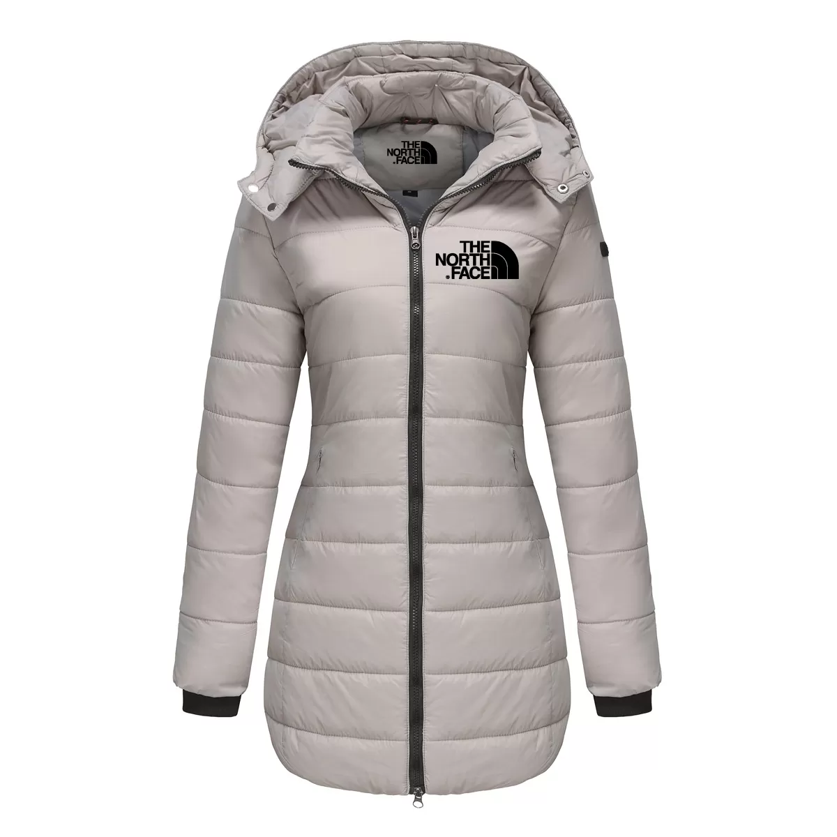 Women's cotton padded clothes, medium length, slim fitting cotton padded jacket, warm, solid hooded cotton padded clothes