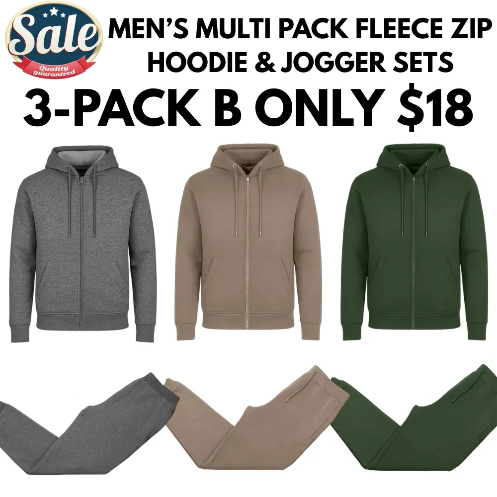 Men��s Multi Pack Fleece Zip Hoodie & Jogger Sets