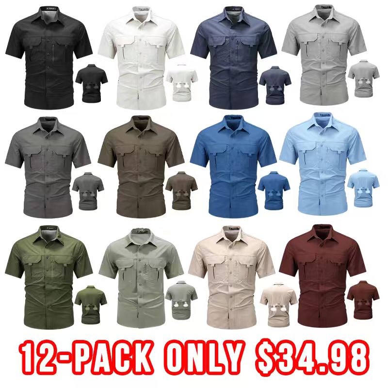 🔥12-Pack Men‘s Patched Quick-Dry Short Sleeve Shirt