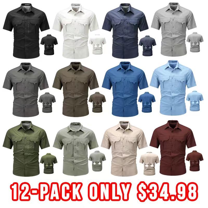 🔥12-Pack Men‘s Patched Quick-Dry Short Sleeve Shirt