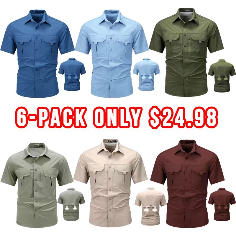 🔥12-Pack Men‘s Patched Quick-Dry Short Sleeve Shirt