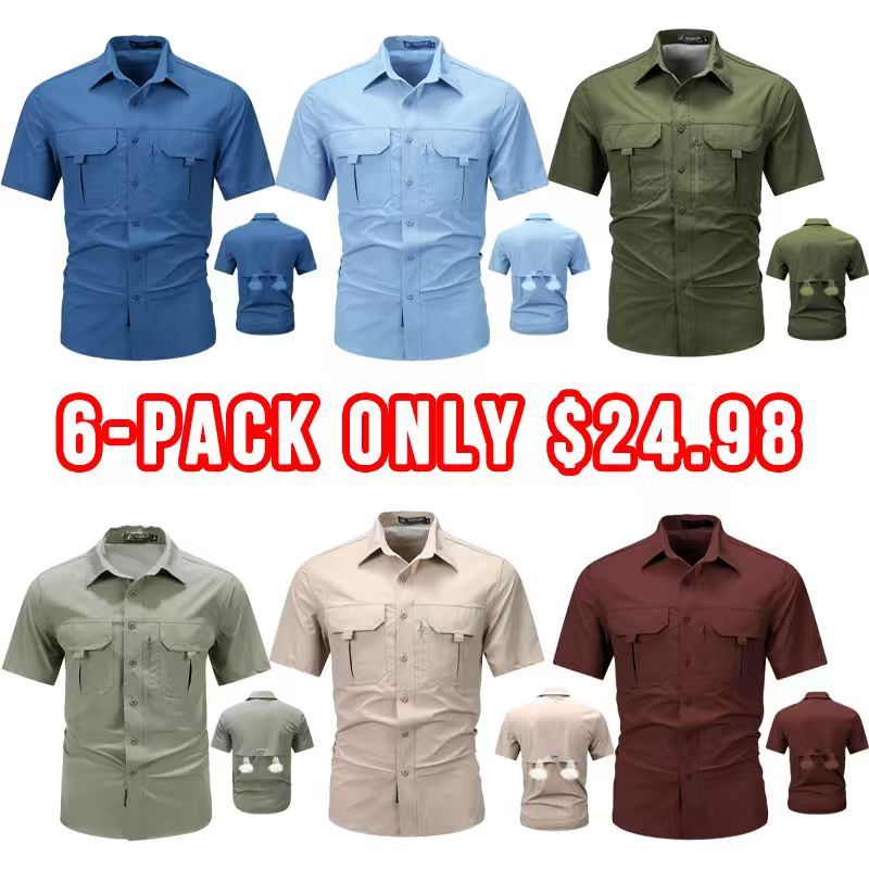 🔥12-Pack Men‘s Patched Quick-Dry Short Sleeve Shirt