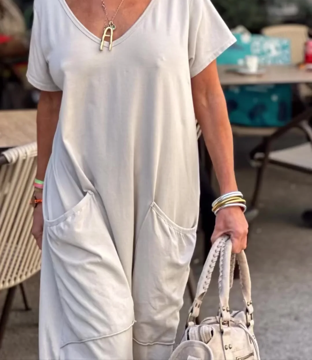 Casual V-neck Solid Color Jumpsuit