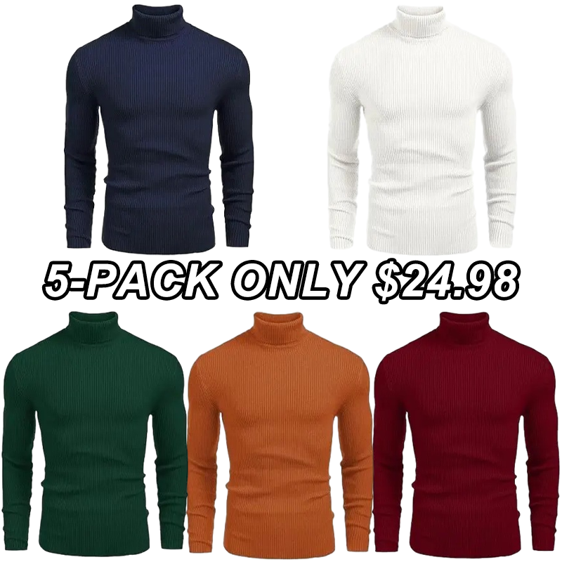 Fall/Winter Men’s Ribbed High-Neck Sweater – Slim Fit, Soft Knit, Warm
