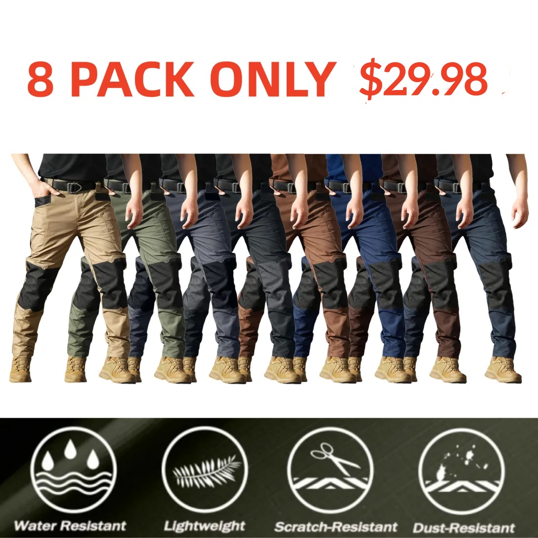 Men's Flex Stretch Tactical Pants, Water Resistant Ripstop Cargo Pants