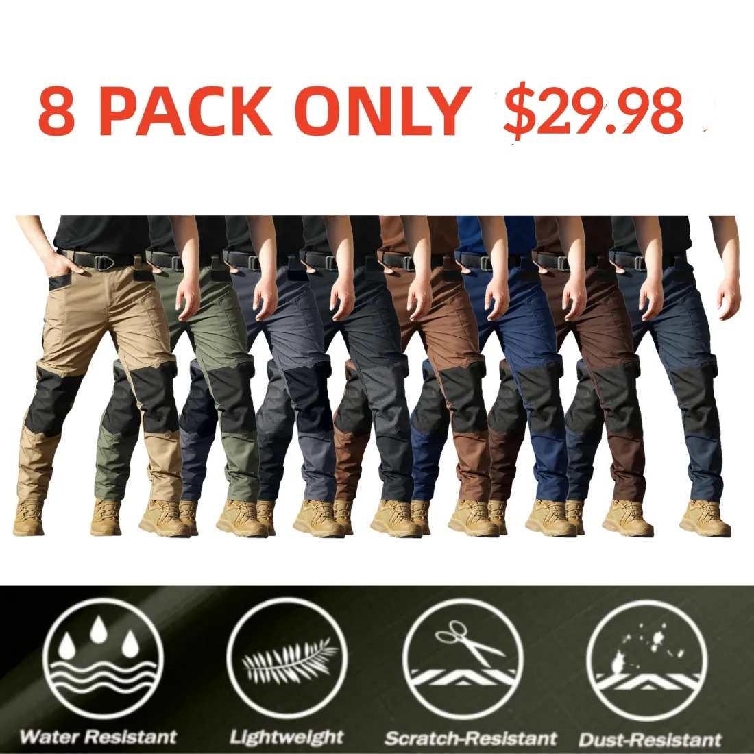 Men's Flex Stretch Tactical Pants, Water Resistant Ripstop Cargo Pants