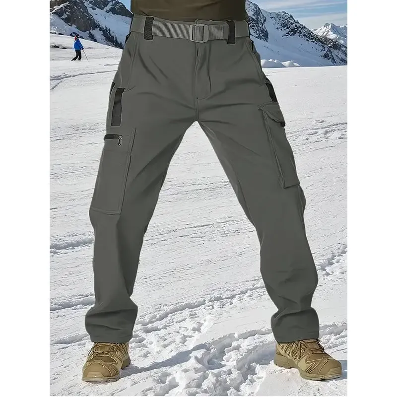 Men’s Tactical Fleece Pants: Multi-Pocket, Windproof Warm (Soft Shell,