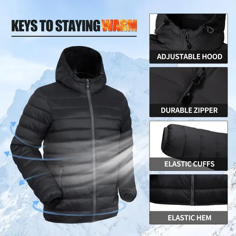 Mens Lightweight Packable Outdoor Hooded  Puffer Jacket
