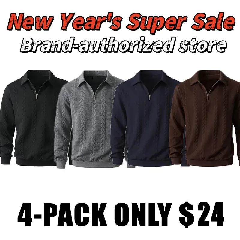 🔥Last Day Promotion!🔥Clearance Sale - Up to 90% Off-Men's Fall Winter Outfits Knitted Polo Neck Long Sleeve Sweatshirt for Daliy Wear