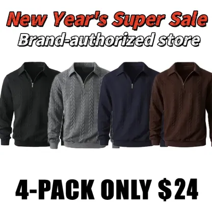 🔥Last Day Promotion!🔥Clearance Sale - Up to 90% Off-Men's Fall Winter Outfits Knitted Polo Neck Long Sleeve Sweatshirt for Daliy Wear