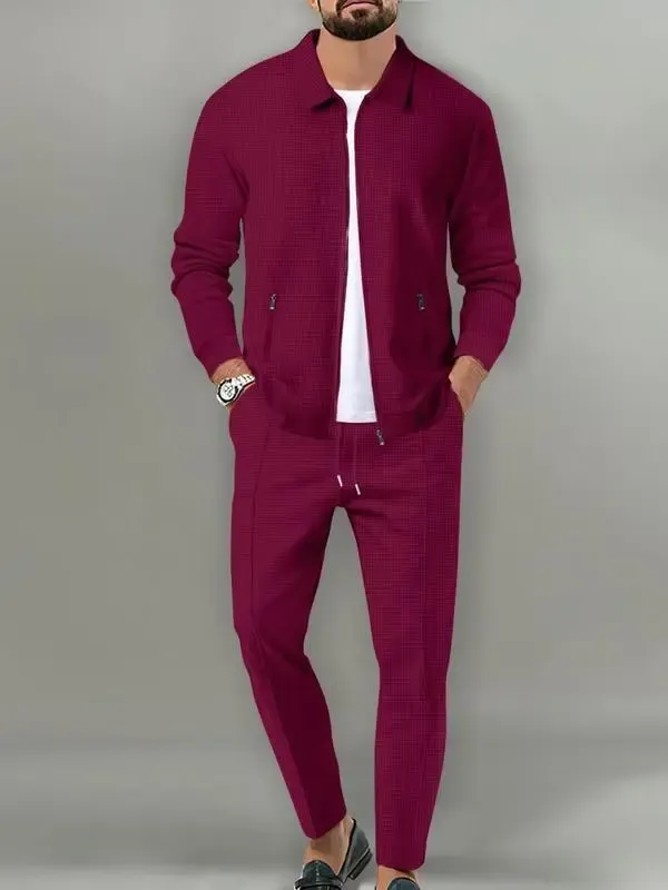 Sporty Two-piece Set Men's Plain Zip Up Jacket & Drawstring Waist Pants Tracksuit Set