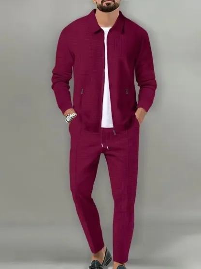 Sporty Two-piece Set Men's Plain Zip Up Jacket & Drawstring Waist Pants Tracksuit Set