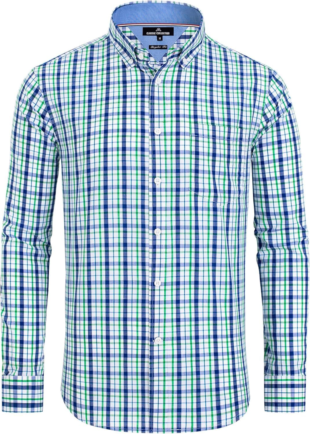 Clearance sale! Men's Plaid Button Down Shirts Cotton Long Sleeve Dress Shirts Regular Fit Gingham Shirts