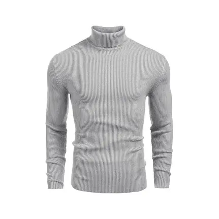 Fall/Winter Men’s Ribbed High-Neck Sweater – Slim Fit, Soft Knit, Warm Casual Pullover