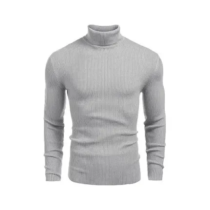 Fall/Winter Men’s Ribbed High-Neck Sweater – Slim Fit, Soft Knit, Warm Casual Pullover