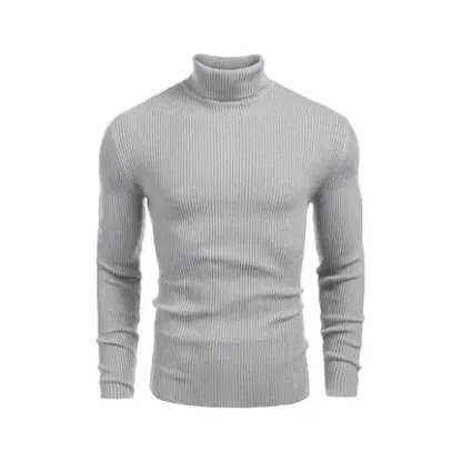 Fall/Winter Men’s Ribbed High-Neck Sweater – Slim Fit, Soft Knit, Warm Casual Pullover