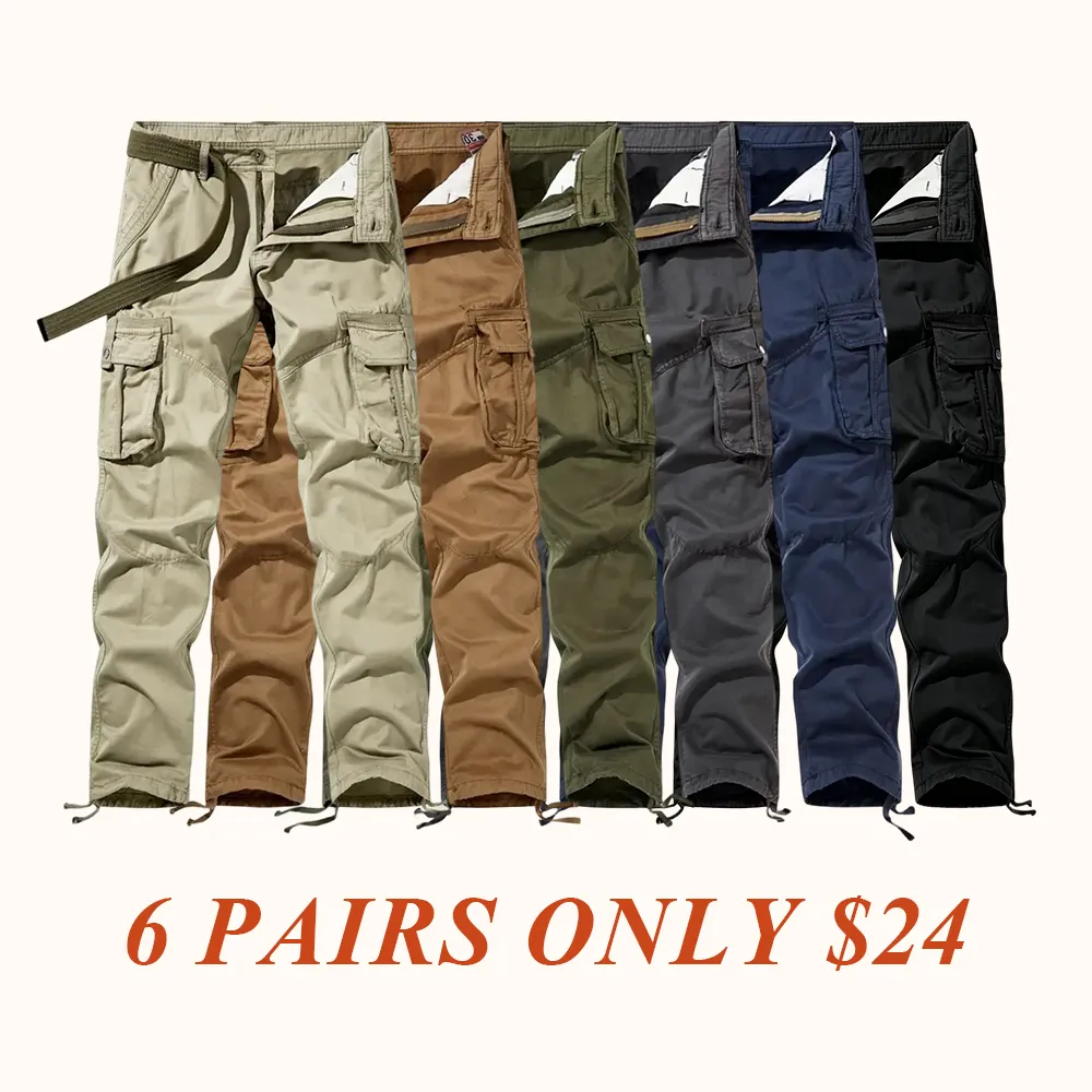 Workwear pants for spring and autumn, men's fashion trend pants, men's multi-pocket casual long pants