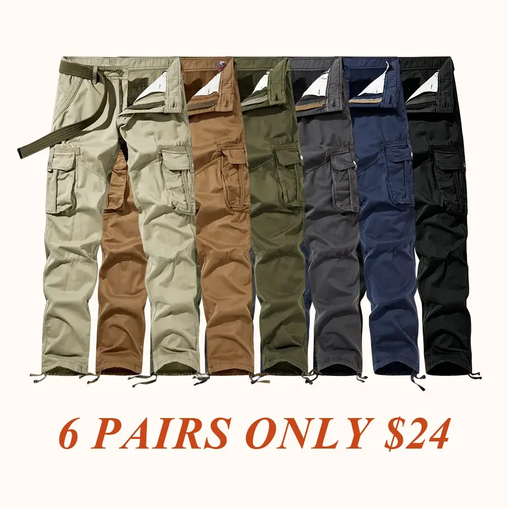 Workwear pants for spring and autumn, men's fashion trend pants, men's multi-pocket casual long pants