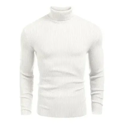 Fall/Winter Men’s Ribbed High-Neck Sweater – Slim Fit, Soft Knit, Warm Casual Pullover